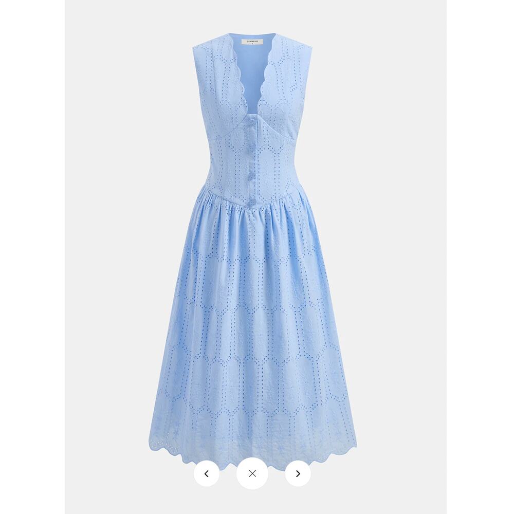 NWT Commense Sleeveless Embroidered Cotton Eyelet Midi Dress Sz S - Picture 2 of 5